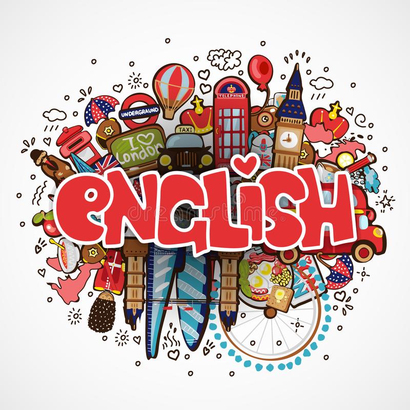 The word English with graphics